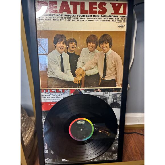 Handmade Hazey Autumn Framed Beatles VI Vinyl Collage Wall Art Ready to Display - Picture 2 of 11